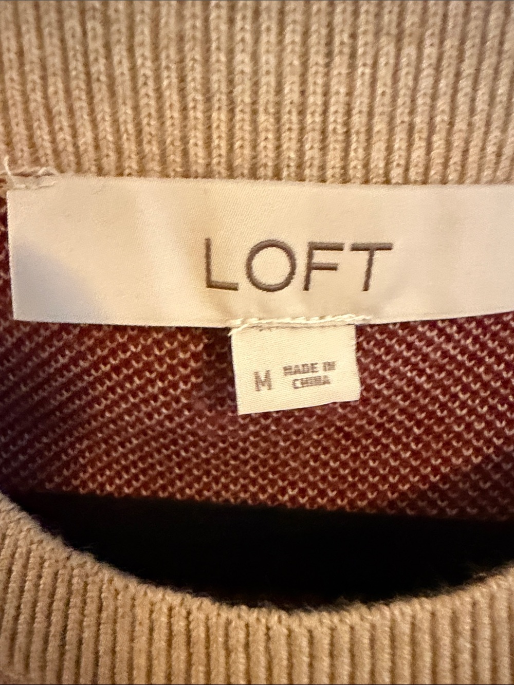 LOFT Beige Crewneck Sweater with Multicolor Leaf Heart - Picture 2 of 4